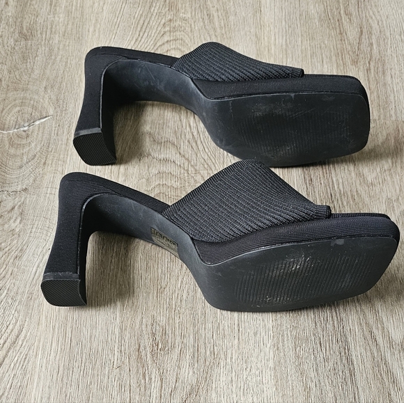 Size 10 Black Ribbed Open-Toe Heeled Mules - Picture 8 of 10